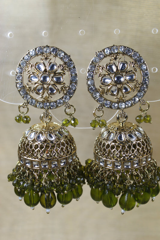 Moong Green Kundan Jhumkas