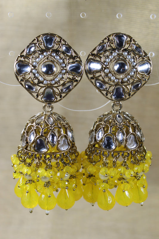 Yellow Kundan Jhumkas