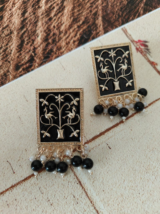 Meenakari frame earrings